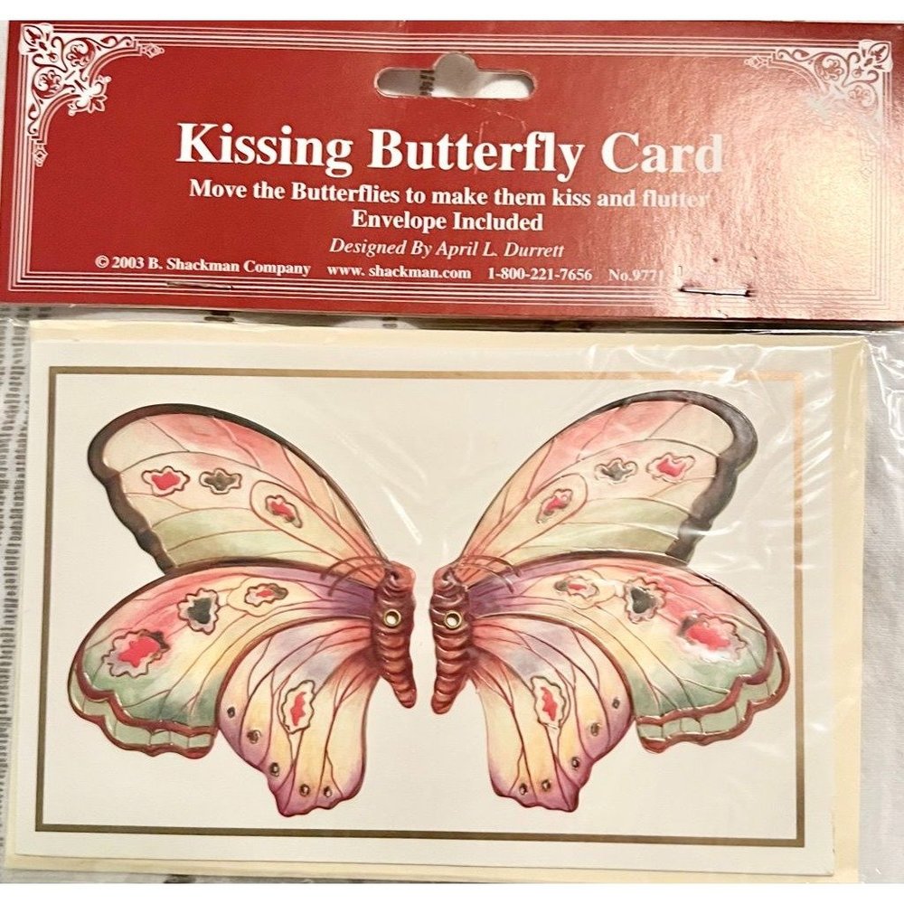 Vintage 2003 Shackman Mechanical Kissing Butterflies Card Sealed